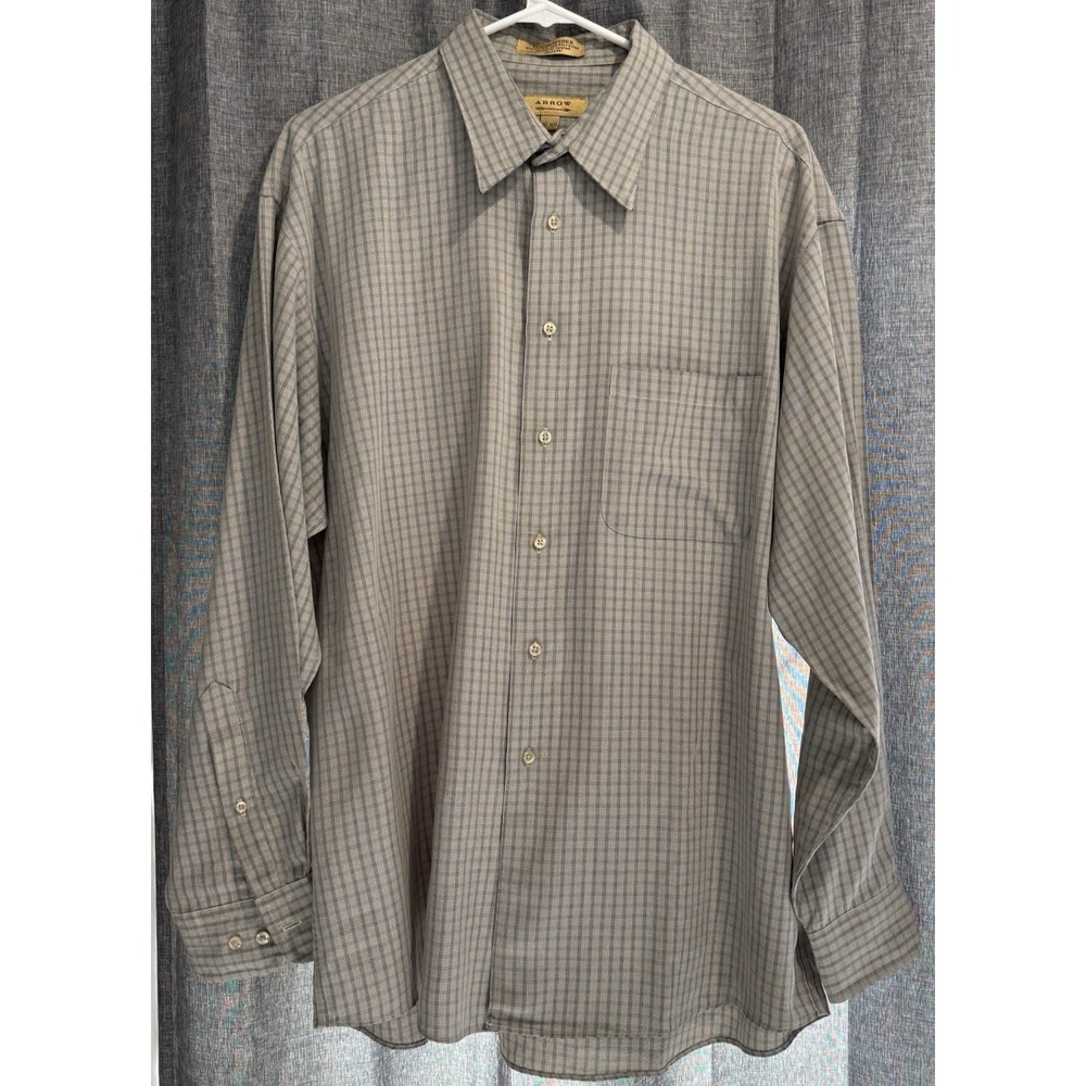 Arrow Microfiber Men's Button down Shirt Long Sleeve‎ Size 16.5-34/35 Gold Tag